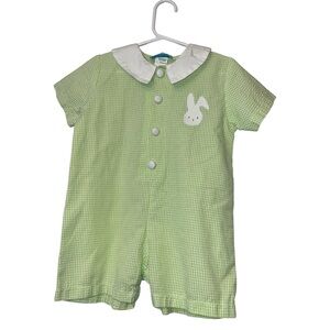 Vtg Funtasia Too Dallas Green Gingham Baby Romper Easter Bunny Patch 3T
